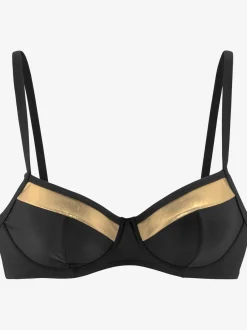 Haut de maillot de bain à armatures couleur unie avec empiècement couleur or