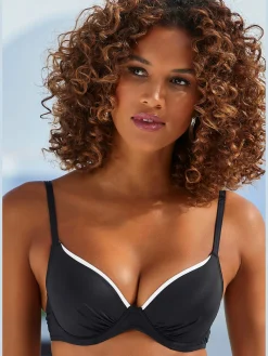 Haut de maillot de bain à armatures uni tendance avec passepoil contrasté