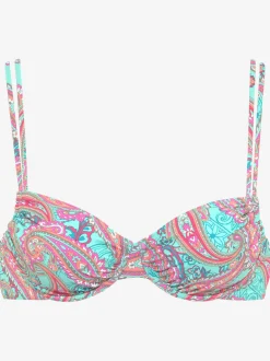 Haut de maillot de bain à armatures imprimé, effet de couleur différent pour chaque pièce