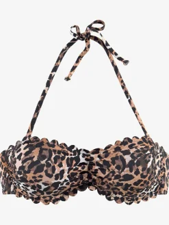 Haut de maillot de bain bandeau imprimé léopard tendance et bord ondulé