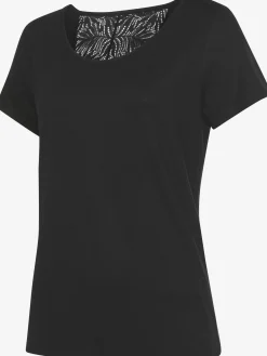 Haut de pyjama élégant t-shirt à manches courtes orné de détails en dentelle