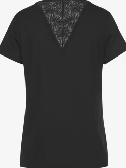 Haut de pyjama élégant t-shirt à manches courtes orné de détails en dentelle