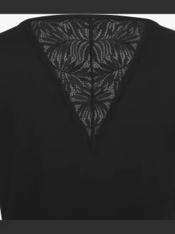 Haut de pyjama élégant t-shirt à manches courtes orné de détails en dentelle