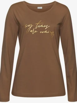Haut de pyjama t-shirt à manches longues avec imprimé feuille