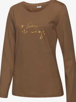 Haut de pyjama t-shirt à manches longues avec imprimé feuille