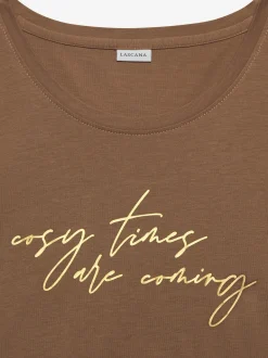 Haut de pyjama t-shirt à manches longues avec imprimé feuille