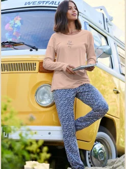 Haut de pyjama t-shirt à manches longues avec imprimé devant