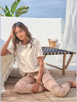 Haut de pyjama t-shirt confortable avec manches mi-longues