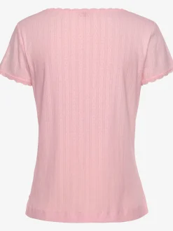 Haut de pyjama t-shirt de nuit fantaisie à manches courtes en tricot ajouré
