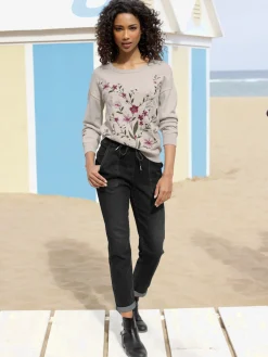 Jean ceinture élastique, coulisse et lien à nouer