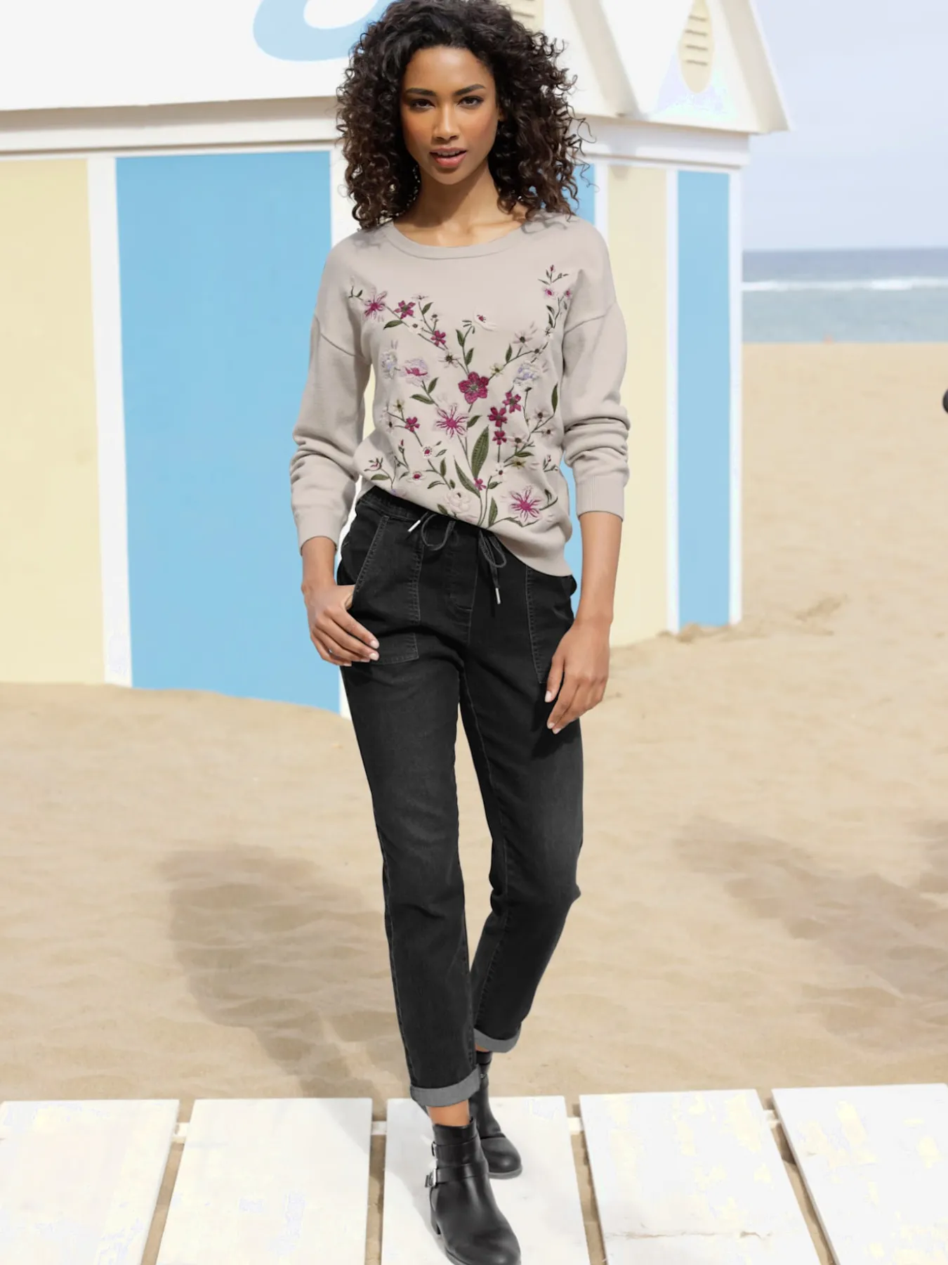 Jean ceinture élastique, coulisse et lien à nouer