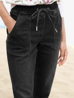 Jean ceinture élastique, coulisse et lien à nouer
