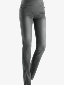 Jean femme 5 poches large ceinture élastique coupe slim