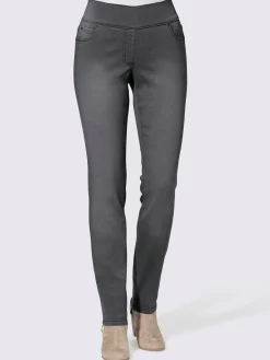 Jean femme 5 poches large ceinture élastique coupe slim