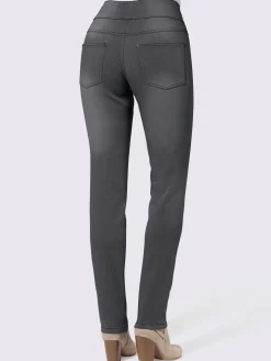 Jean femme 5 poches large ceinture élastique coupe slim