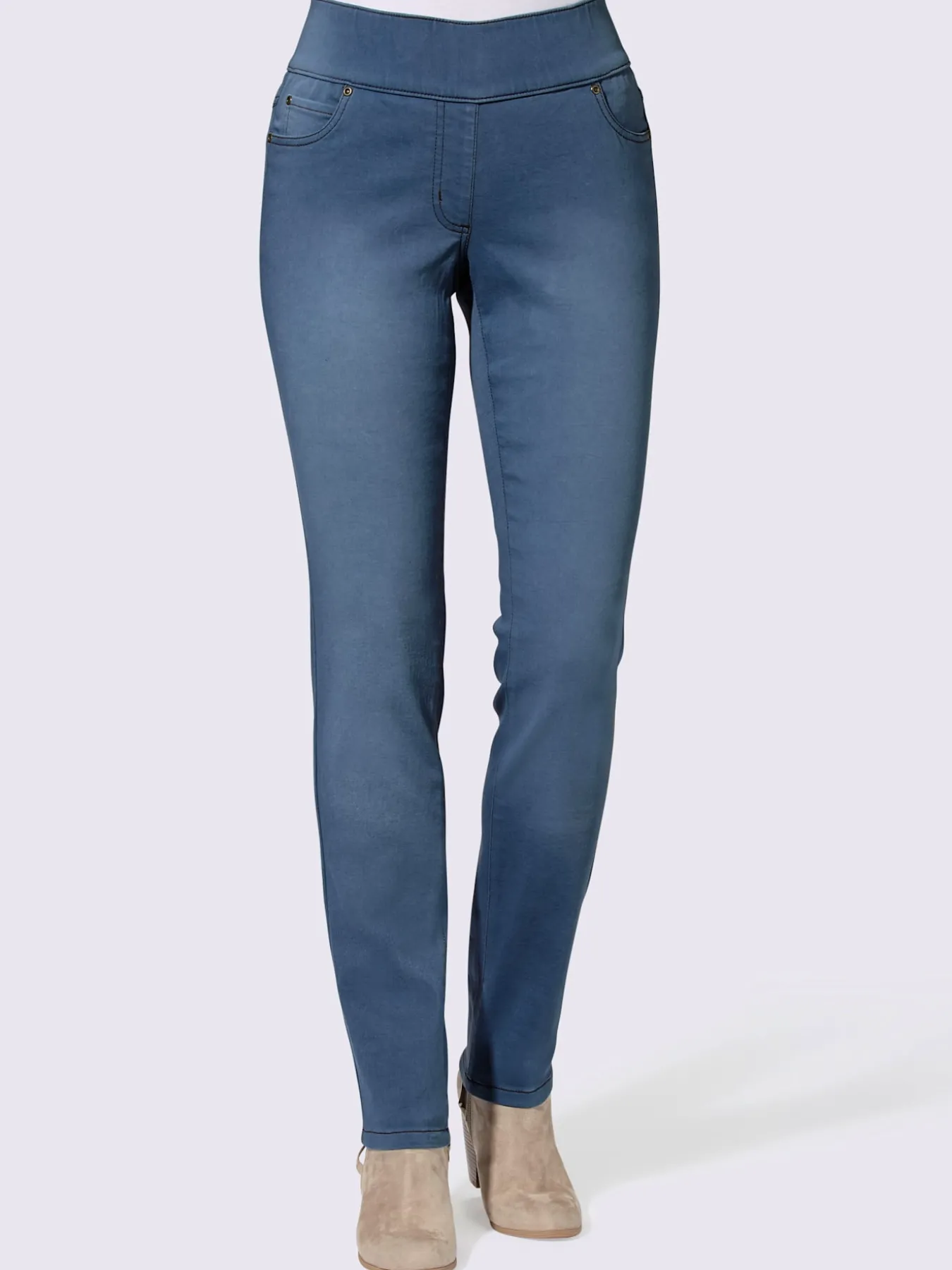 Jean femme 5 poches large ceinture élastique coupe slim