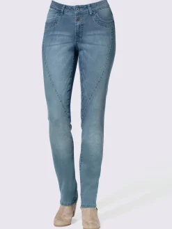 Jean femme coupe boyfriend délavé avec coutures décoratives