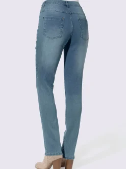 Jean femme coupe boyfriend délavé avec coutures décoratives