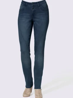 Jean femme coupe boyfriend délavé avec coutures décoratives