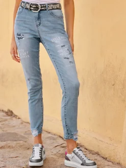 Jean inscription avec petites pierres brillantes fantaisie