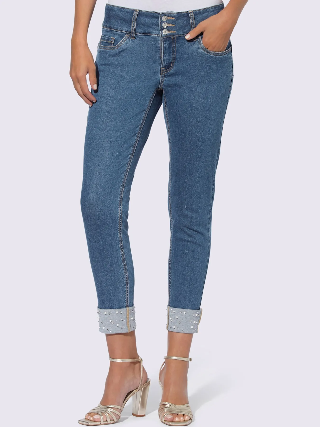 Jean push-up perles et petites pierres brillantes fantaisie