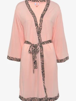 Kimono avec bordure contrastée à motifs sur le bord avant et à la finition des manches