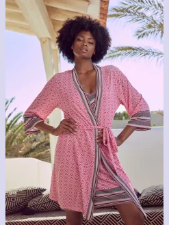 Kimono court avec motif ethnique