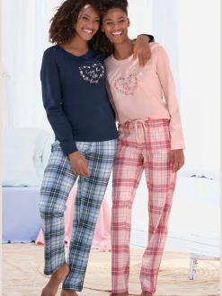 Lot de 2 pyjamas au motif fleuri et à carreaux