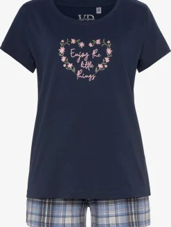 Lot de 2 pyjamas courts au motif fleuri et à carreaux