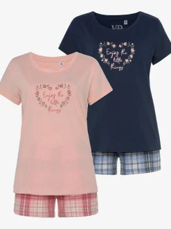 Lot de 2 pyjamas courts au motif fleuri et à carreaux