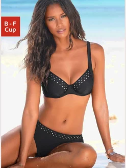 Maillot de bain à armatures bikini élégant avec rivets décoratifs couleur or