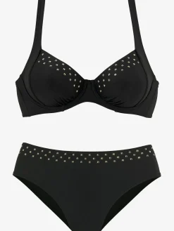 Maillot de bain à armatures bikini élégant avec rivets décoratifs couleur or