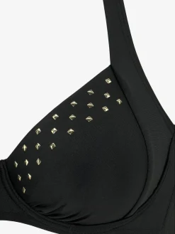 Maillot de bain à armatures bikini élégant avec rivets décoratifs couleur or