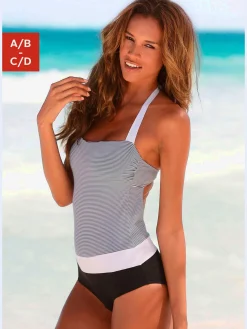 Maillot de bain aspect bicolore avec imprimé rayures