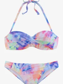 Maillot de bain bandeau à armatures imprimé, effet de couleur différent pour chaque pièce