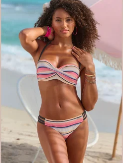 Maillot de bain bandeau à armatures motif rayé tendance