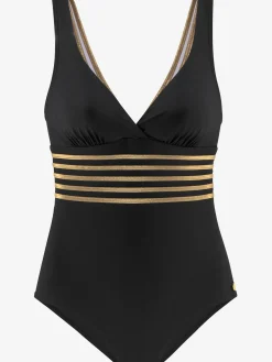 Maillot de bain couleur unie avec empiècements couleur or