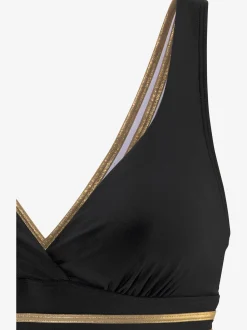 Maillot de bain couleur unie avec empiècements couleur or