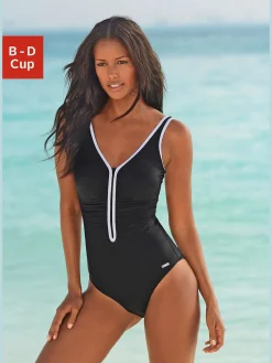 Maillot de bain coupe sportive avec passepoil contrasté