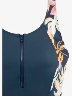 Maillot de bain uni avec empiècements imprimés sur les côtés