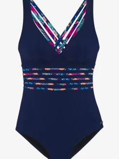 Maillot de bain uni avec empiècements imprimés tendance