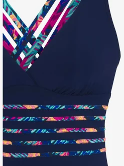 Maillot de bain uni avec empiècements imprimés tendance