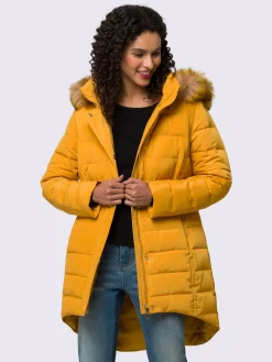 Manteau court capuche amovible avec empiècement imitation fourrure