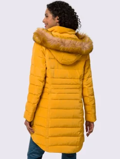 Manteau court capuche amovible avec empiècement imitation fourrure
