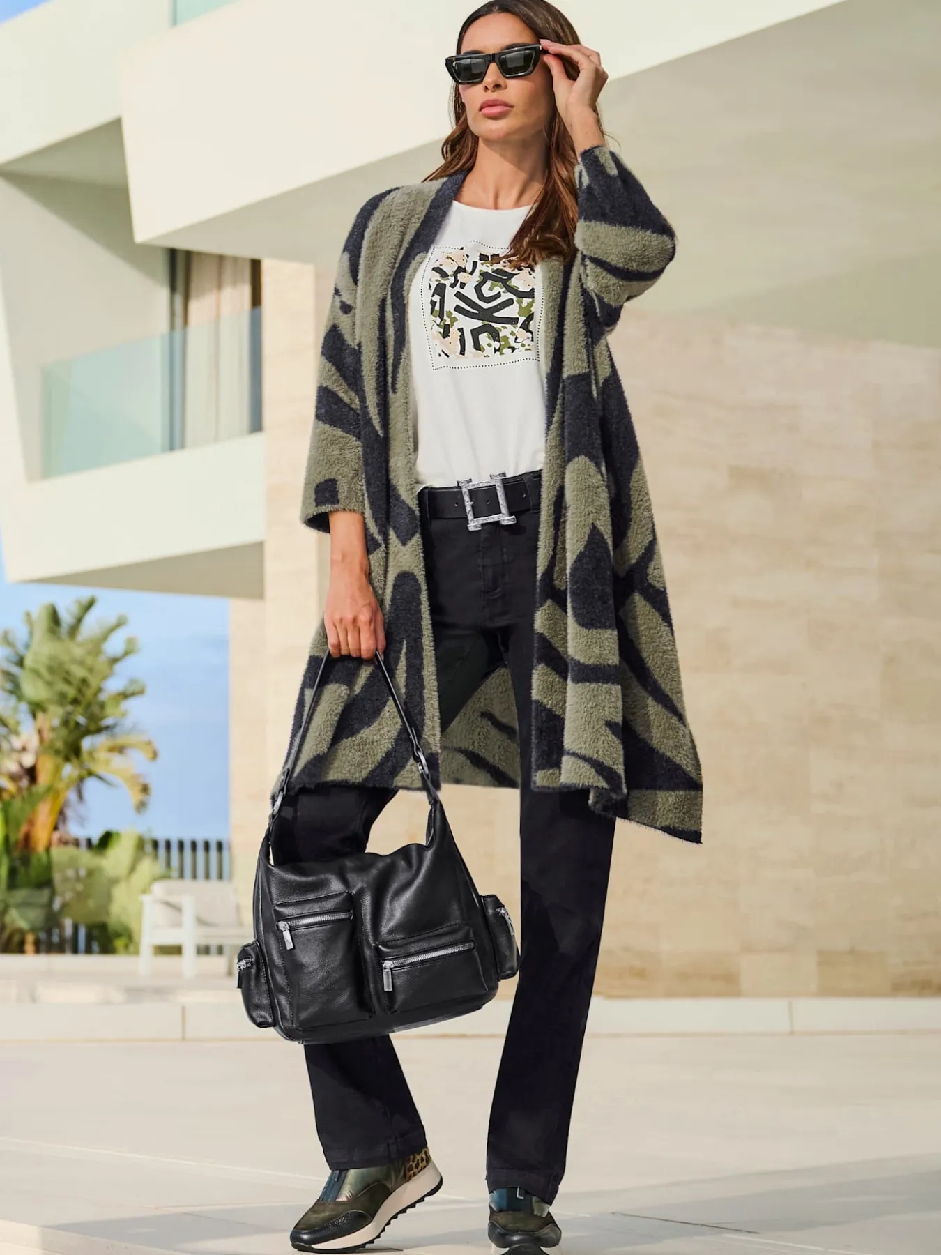 Manteau en tricot fil moelleux à poils longs