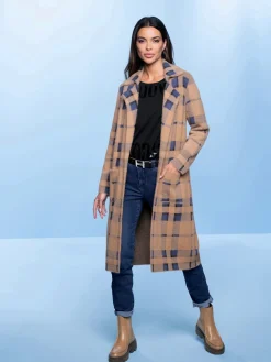 Manteau en tricot motif à carreaux