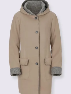 Manteau imitation laine poches plaquées à rabat avec capuche