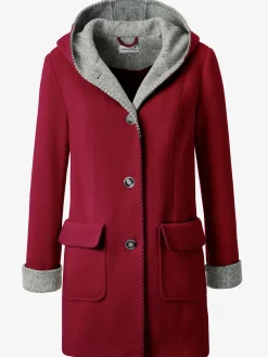 Manteau imitation laine poches plaquées à rabat avec capuche