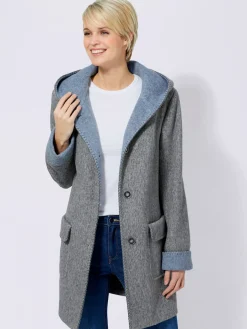 Manteau imitation laine poches plaquées à rabat avec capuche