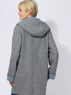Manteau imitation laine poches plaquées à rabat avec capuche